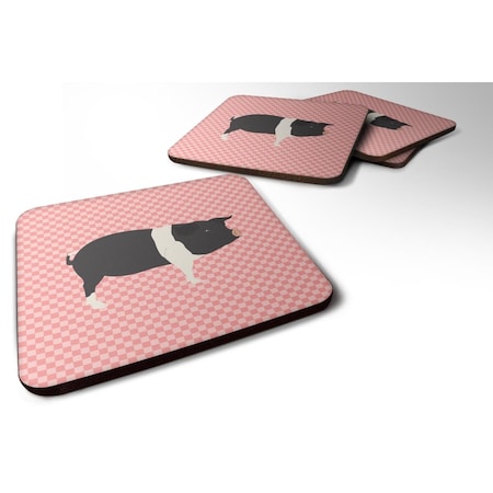 Hampshire Pig Pink Check Foam Coaster, Set Of 4